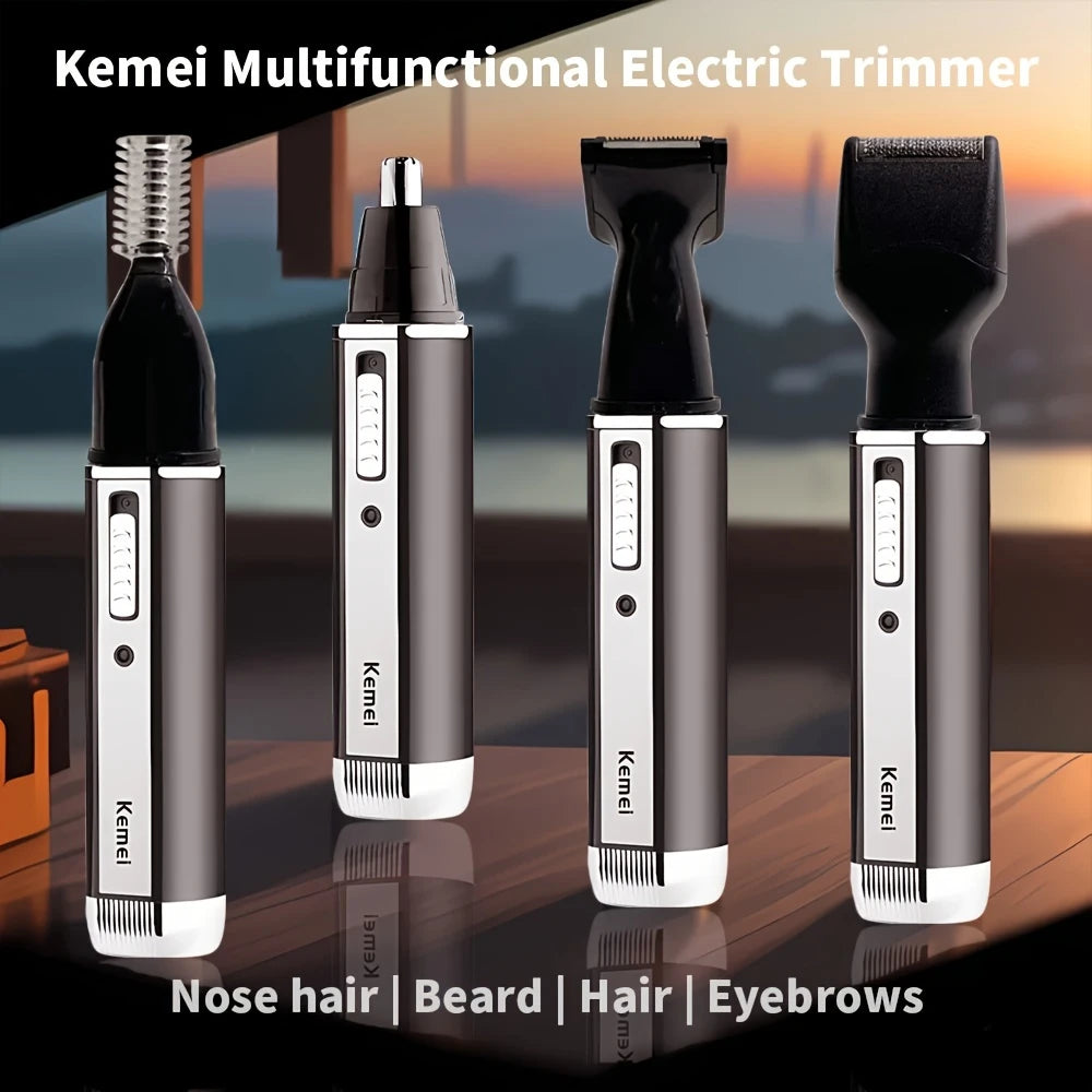 Kemei 4-in-1 Professional Grooming Kit, USB Rechargeable Nose & Ear Hair Trimmer, Beard and Eyebrow Razor, Men'S Personal Care Tools with Nickel Battery, ≤36V Operating Voltage