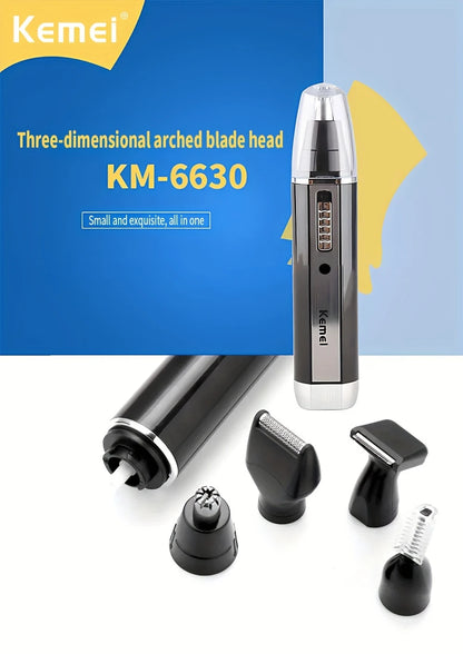 Kemei 4-in-1 Professional Grooming Kit, USB Rechargeable Nose & Ear Hair Trimmer, Beard and Eyebrow Razor, Men'S Personal Care Tools with Nickel Battery, ≤36V Operating Voltage